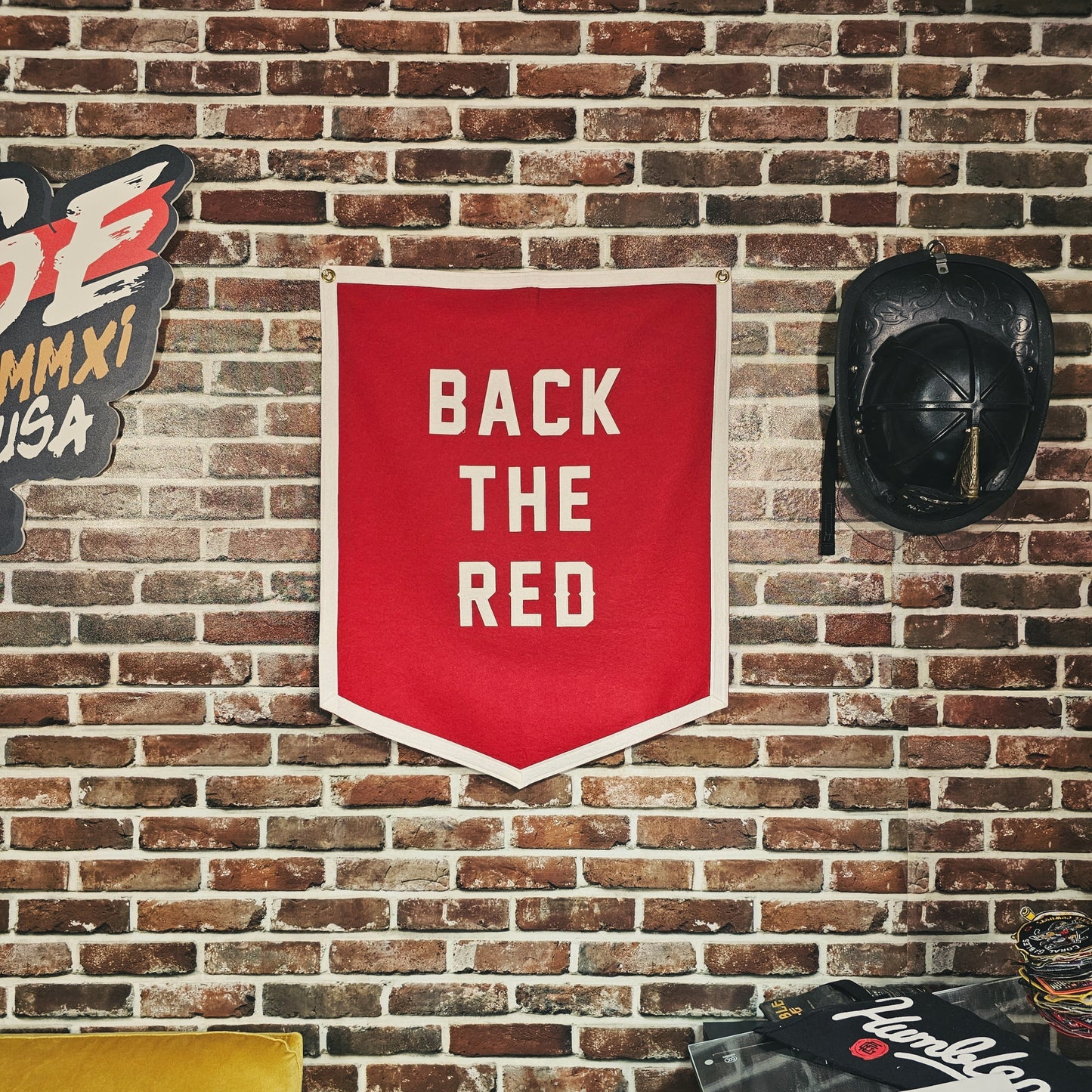 Back The Red Felt Banner