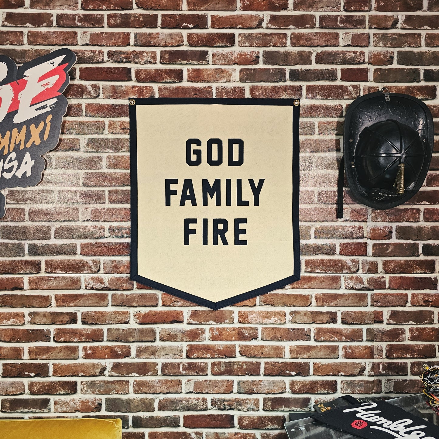 God Family Fire Felt Banner