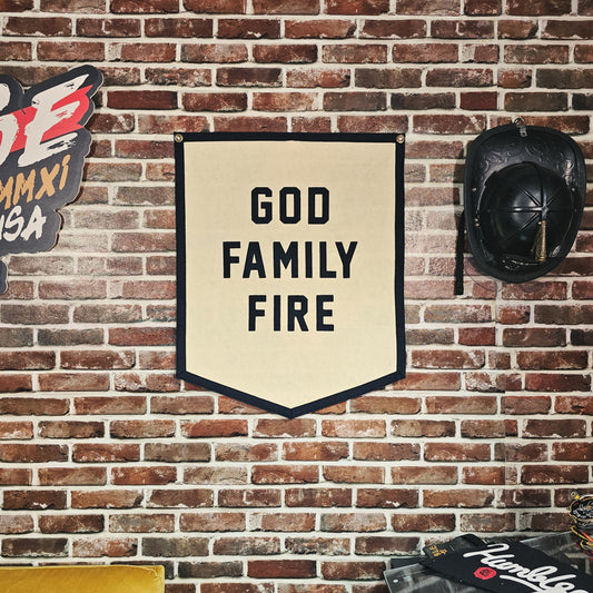 God Family Fire Felt Banner