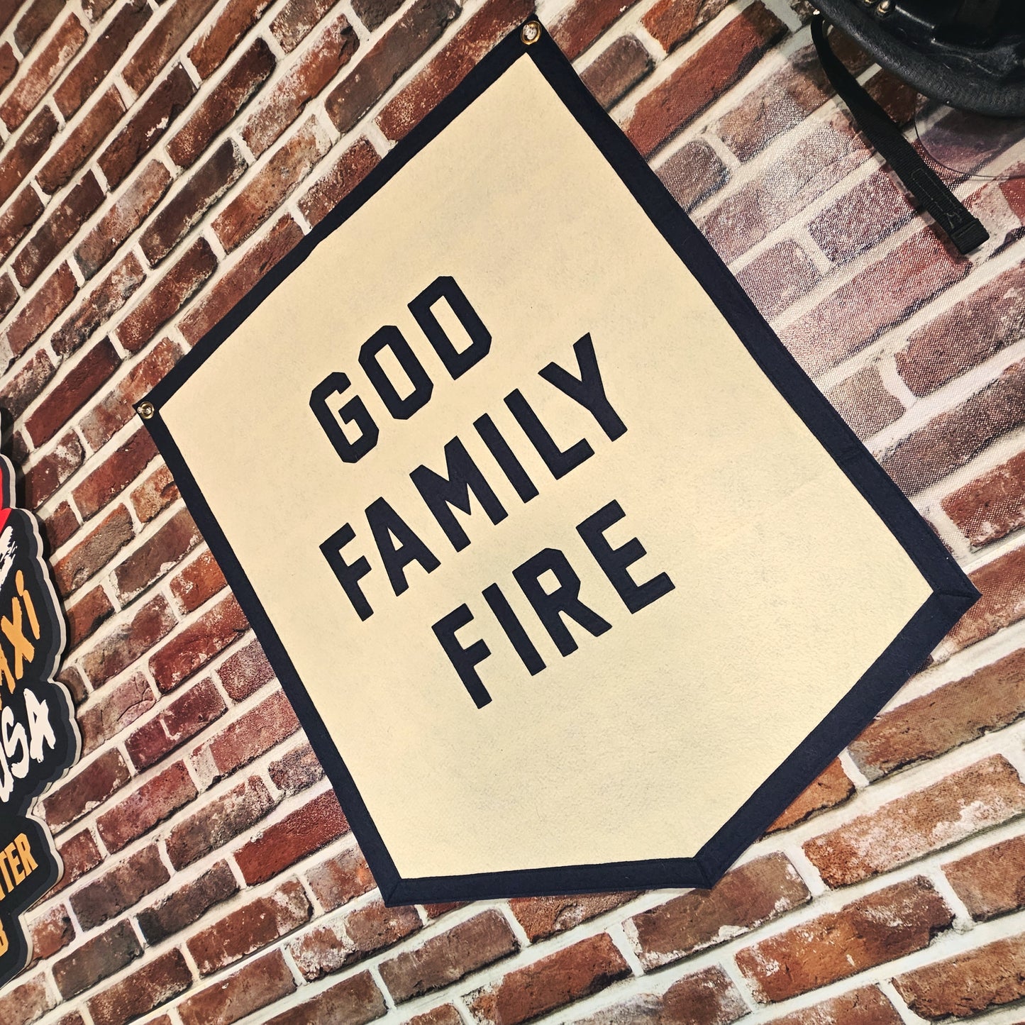 God Family Fire Felt Banner