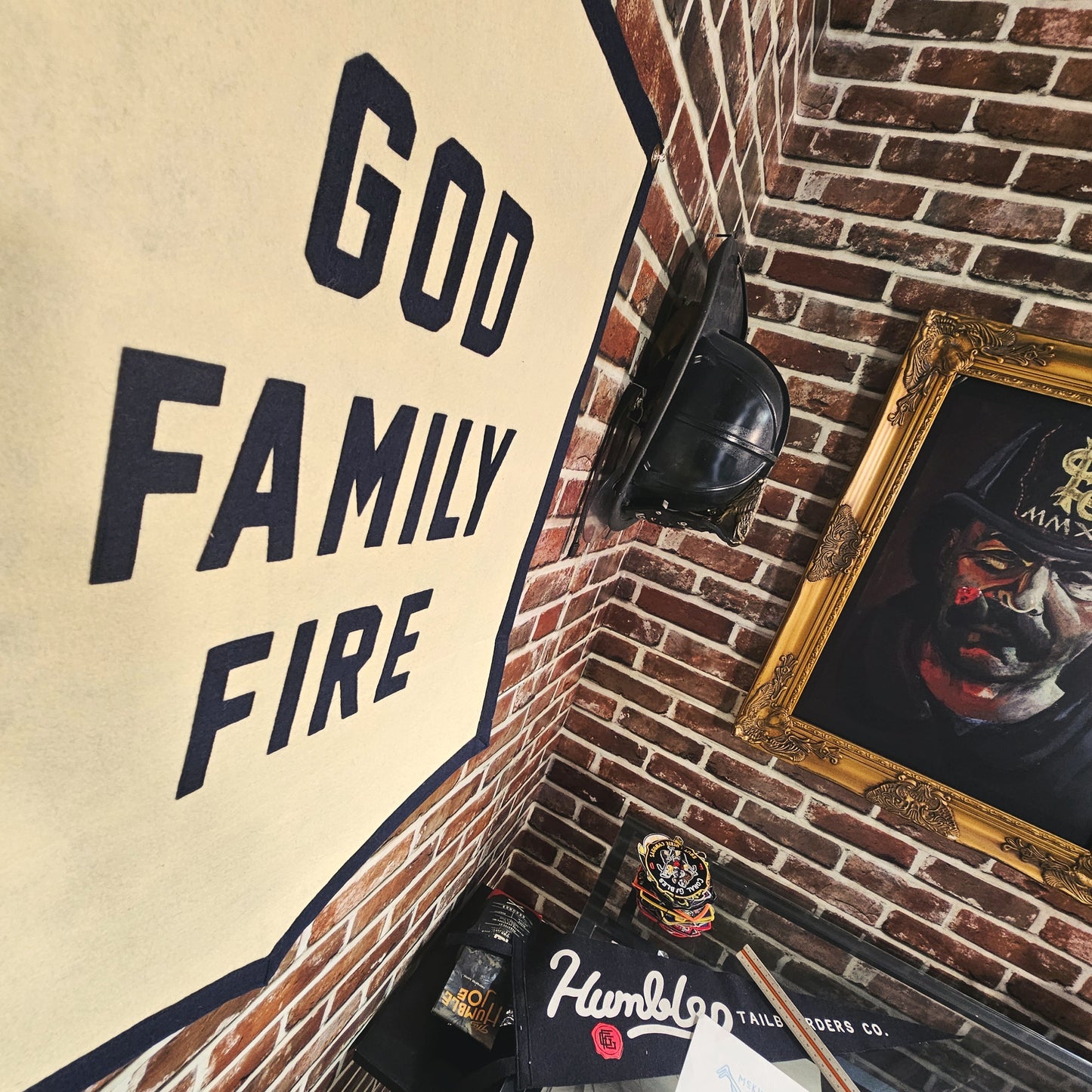 God Family Fire Felt Banner